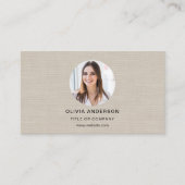 Beige Linen Photo with QR Code Social Media 名刺 (正面)