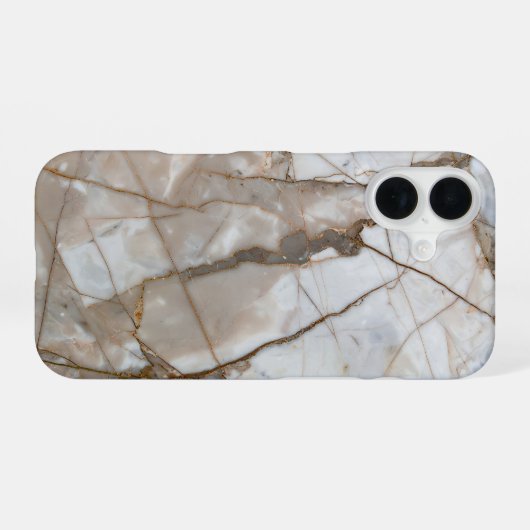 Beige Marble with Gold Veins – Elegant Design iPhone 16ケース (裏面横)