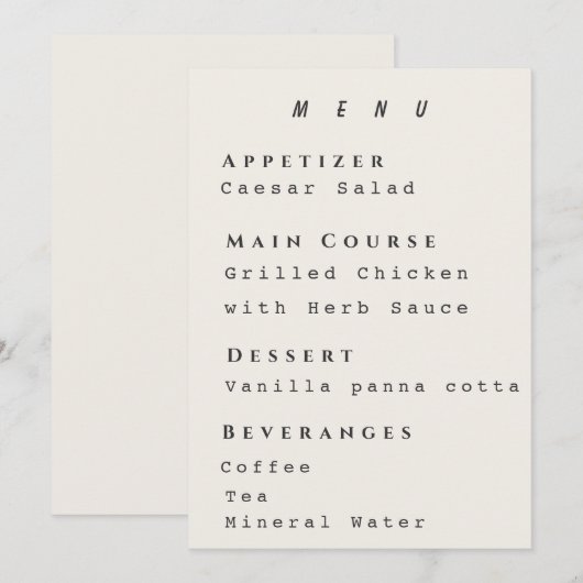Beige Menu Template Modern Simple Wedding メニュー (正面/裏面)