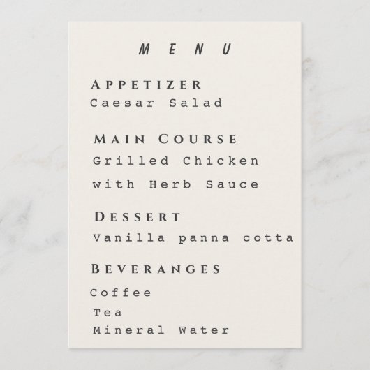 Beige Menu Template Modern Simple Wedding メニュー (正面)