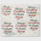 Beige Merry Christmas Gift Wrap with Tree Design ラッピングペーパー (フラット)