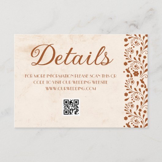 Beige Mexican Wedding Details QR code エンクロージャーカード (正面)