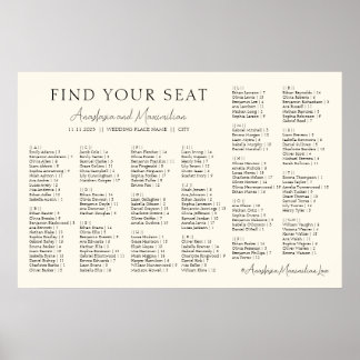 Beige Minimal Wedding Alphabetical Seating Chart ポスター