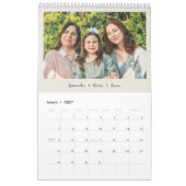 Beige Minimalist Family Photo 2026 Monthly カレンダー (3月 2027)