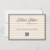 Beige Mocca Striped Old Money Wedding QR code 出欠カード (正面)