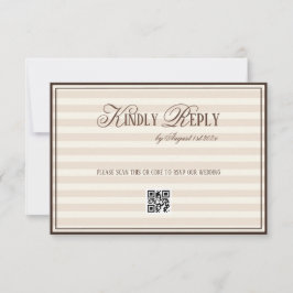 Beige Mocca Striped Old Money Wedding QR code 出欠カード