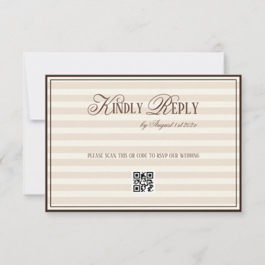 Beige Mocca Striped Old Money Wedding QR code 出欠カード (正面)