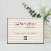Beige Mocca Striped Old Money Wedding QR code 出欠カード (スタンド正面)