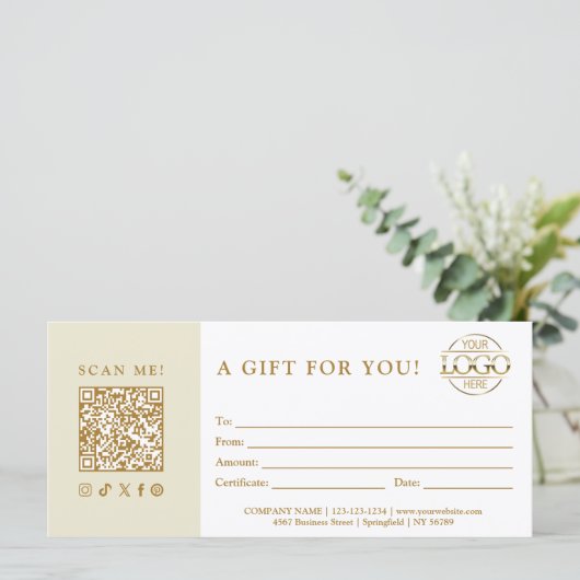 Beige Modern Elegant Custom Business Gift Card (スタンド正面)
