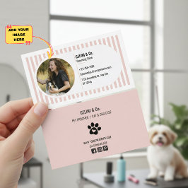 Beige Modern Pet Grooming Business Card with Photo 名刺