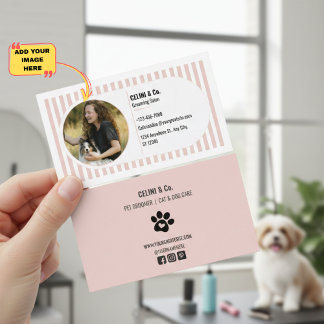 Beige Modern Pet Grooming Business Card with Photo 名刺