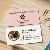 Beige Modern Pet Grooming Business Card with Photo 名刺