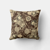 Beige Morning Glory Flowers on Dark Brown クッション (裏面)
