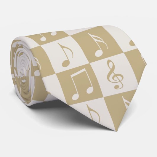 Beige Musical Checker Pattern ネクタイ (ロール)