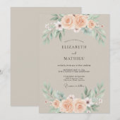 Beige Muted Botanical Wedding 招待状 (正面/裏面)