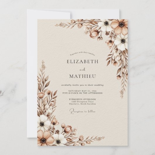 Beige Muted Woodland Wedding 招待状 (正面)