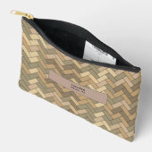 Beige Natural Herringbone Name Travel アクセサリーポーチ (見開き)