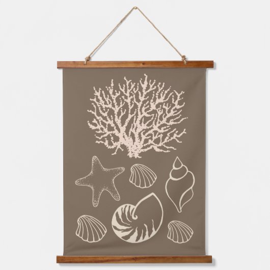 Beige Nautical Seashell Wall Tapestry  吊り下げ型タペストリー (正面)