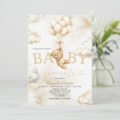 Beige Neutral Bear Cloud Balloon Baby Shower 招待状 (スタンド正面)