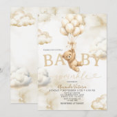 Beige Neutral Bear Cloud Balloon Baby Shower 招待状 (正面/裏面)