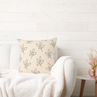 Beige Neutral Cushion | Leaf Pattern Throw Pillow クッション