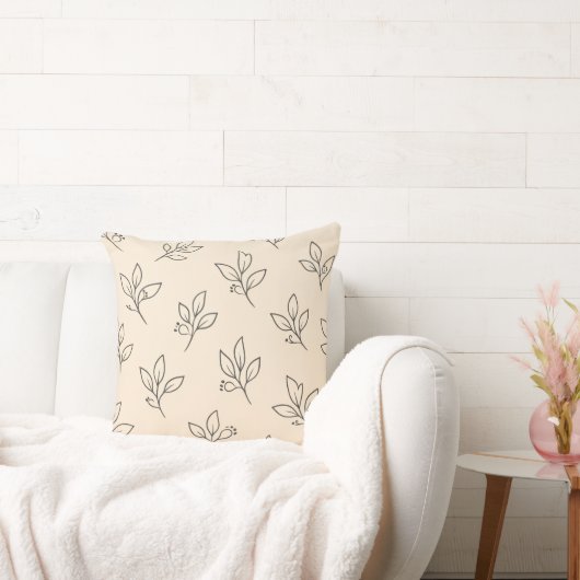 Beige Neutral Cushion | Leaf Pattern Throw Pillow クッション (ソファ)