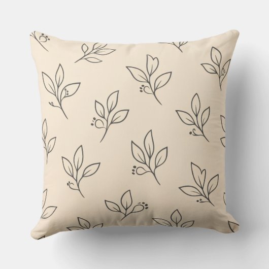 Beige Neutral Cushion | Leaf Pattern Throw Pillow クッション (裏面)