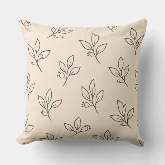 Beige Neutral Cushion | Leaf Pattern Throw Pillow クッション (正面)