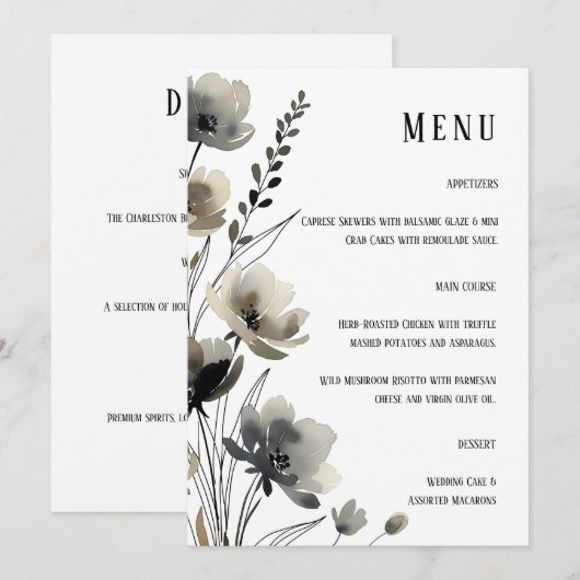 Beige Neutral Floral Wedding メニュー (正面/裏面)