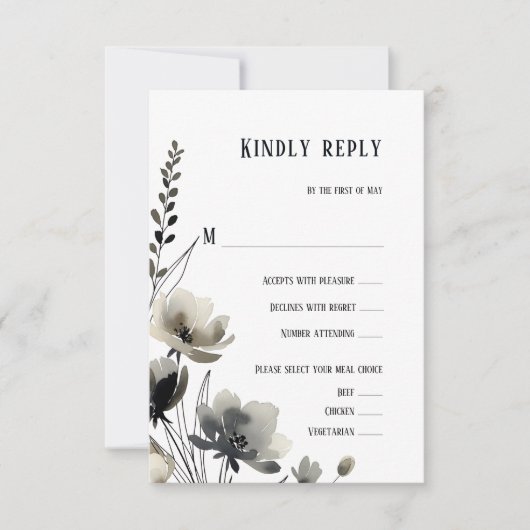 Beige Neutral Floral Wedding 出欠カード (正面)