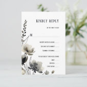 Beige Neutral Floral Wedding 出欠カード (スタンド正面)