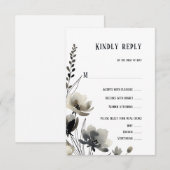Beige Neutral Floral Wedding 出欠カード (正面/裏面)