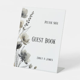 Beige Neutral Floral Wedding 台座サイン