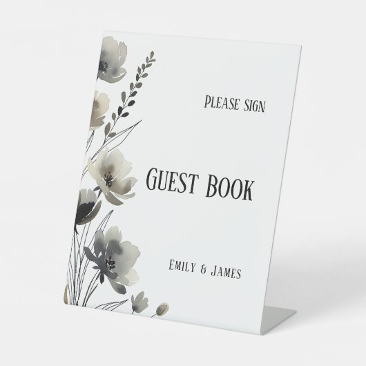 Beige Neutral Floral Wedding 台座サイン (正面)