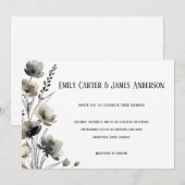 Beige Neutral Floral Wedding 招待状 (正面/裏面)