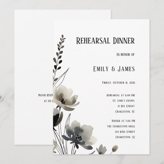 Beige Neutral Floral Wedding 招待状 (正面/裏面)