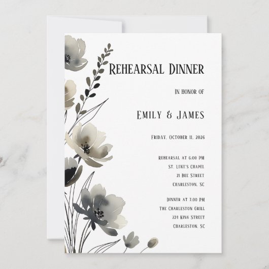 Beige Neutral Floral Wedding 招待状 (正面)