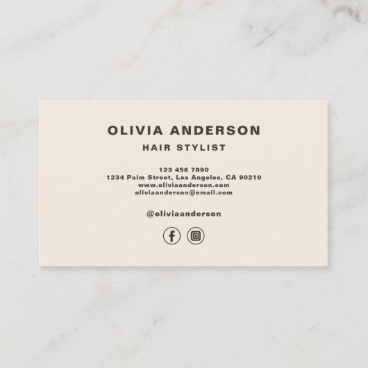 Beige Neutral Hair Stylist Modern Typography 名刺 (裏面)