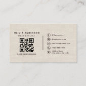 Beige Neutral Linen QR Code Hair Stylist  名刺 (裏面)