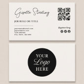 Beige Neutral Logo QR Code Professional Company 名刺