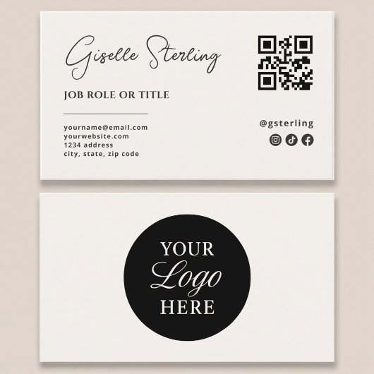 Beige Neutral Logo QR Code Professional Company 名刺