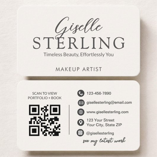 Beige Neutral Makeup Artist QR Code 名刺