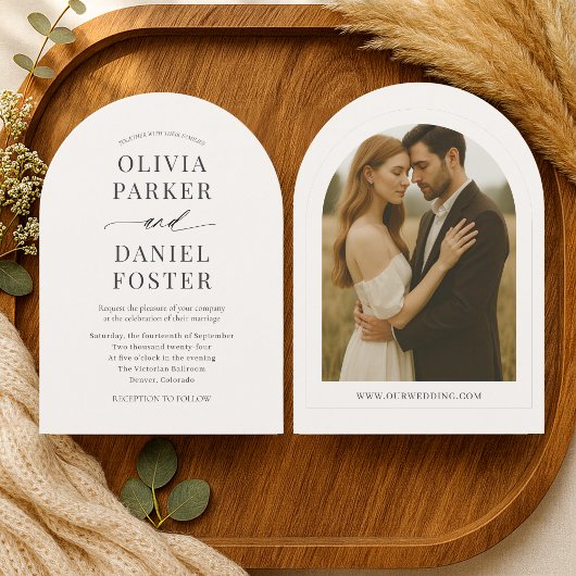 Beige Neutral Minimalist Photo Wedding  招待状