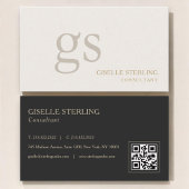 Beige Neutral Monogram QR Code Professional 名刺