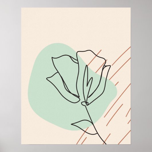 Beige One Line Flower Abstract Floral Art Print ポスター (正面)
