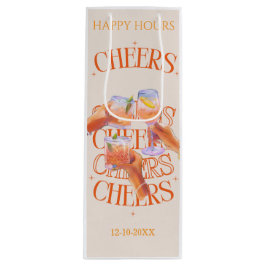 Beige & Orange Retro Typography Cheers Cocktail  ワインギフトバッグ