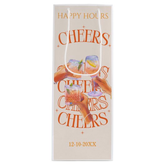 Beige & Orange Retro Typography Cheers Cocktail  ワインギフトバッグ (正面)