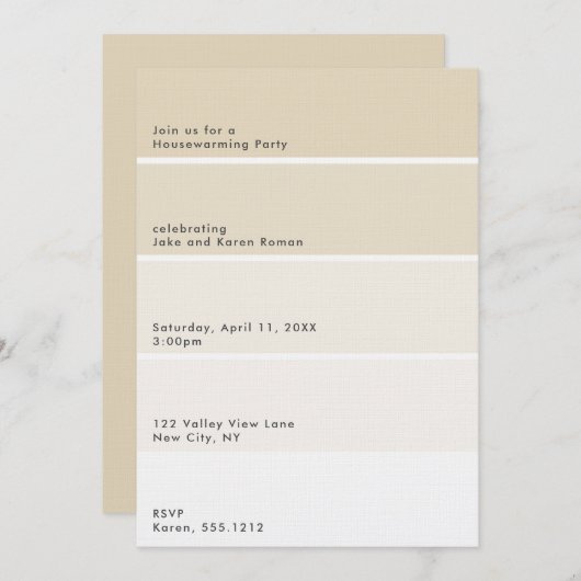 Beige Paint Chip Housewarming Party 招待状 (正面/裏面)