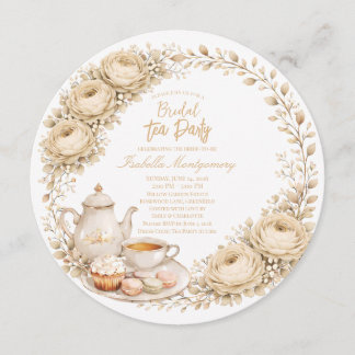 Beige Palette Tea Party Bridal Shower 招待状