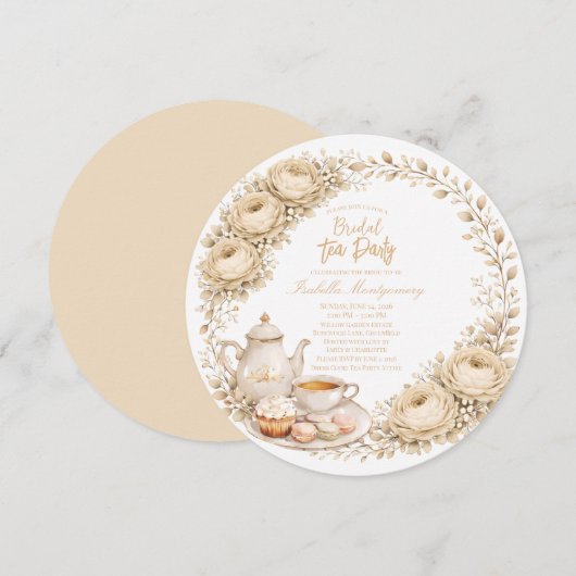 Beige Palette Tea Party Bridal Shower 招待状 (正面/裏面)